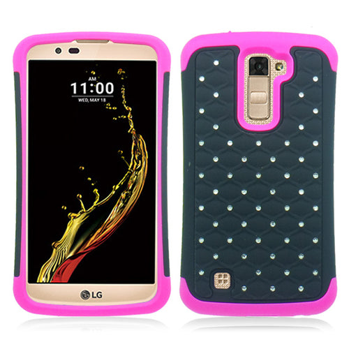 LG K10/AH2 PINK/BLACK ARMOR BUMPER SPOT BLING CASE