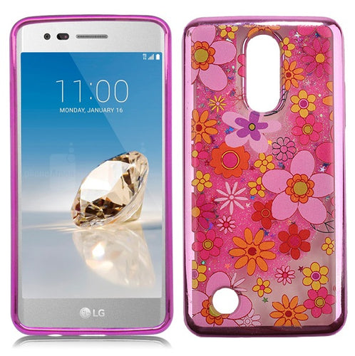 LG Aristo/ LV3/ MS210 Pink Candy Liquid Blossom Flower Design Glitter Case