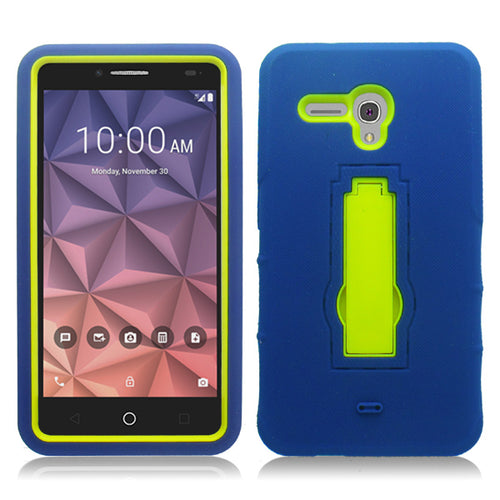 ALCATEL FIERCE XL/5054/FLINT BLUE ON YELLOW VERTICAL KICK STAND CASE