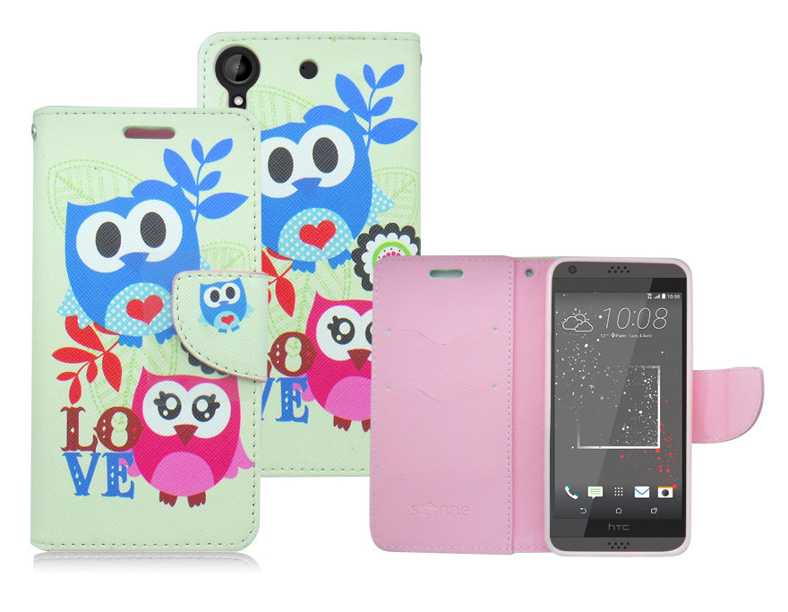 HTC DESIRE 555 / 530 SPRING OWL LOVE LEATHER WALLET CASE