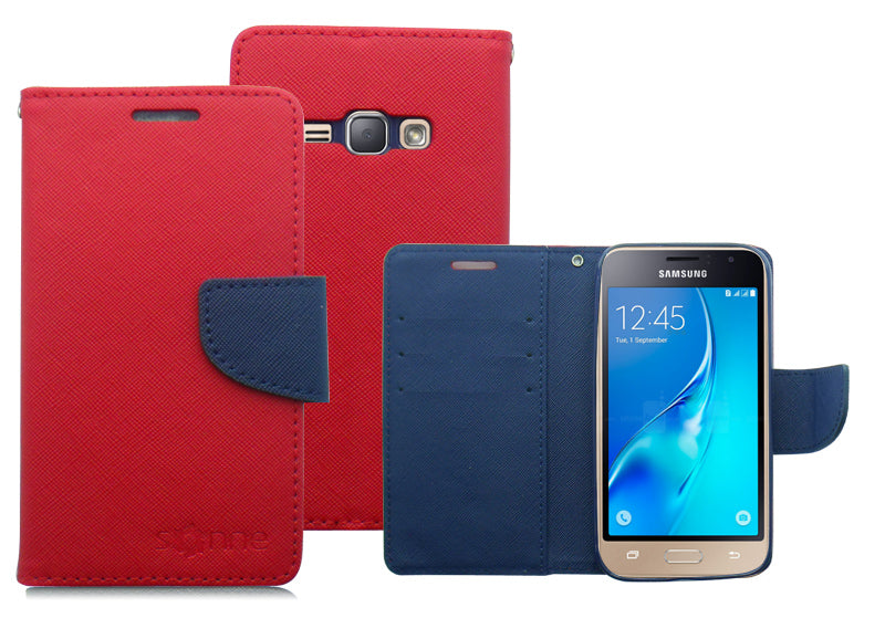 SAMSUNG GALAXY AMP 2/J1 BLUE/RED LEATHER WALLET CASE