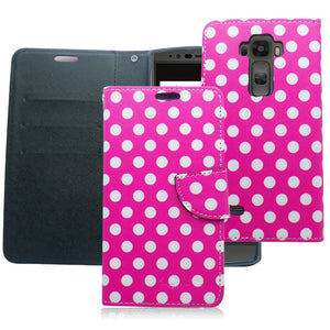 LG FLEX 2 PINK POLKA DOTS LEATHER WALLET CASE