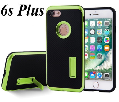 APPLE iPHONE 6 PLUS (5.5'') LIME GREEN/BLACK WITH KICK STAND CARBON FIBER CASE