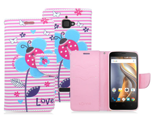 COOLPAD CATALYST/3622A PINK FLOWER ILLUTION LEATHER WALLET CASE