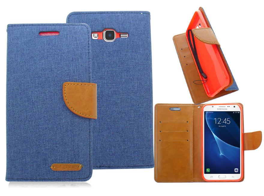 SAMSUNG GALAXY J7/J700P (2015) BLUE ON BROWN JEAN WALLET CASE