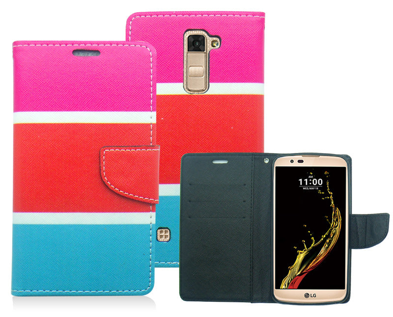 LG K10/AH2 GUMMY COLOR STRIPES LEATHER WALLET CASE