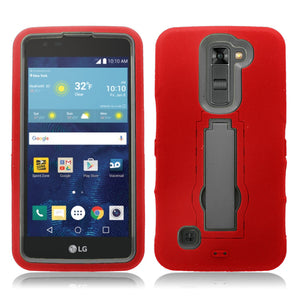 LG TRIBUTE 5/K7/ESCAPE 3 RED ON GRAY VERTICAL KICK STAND CASE