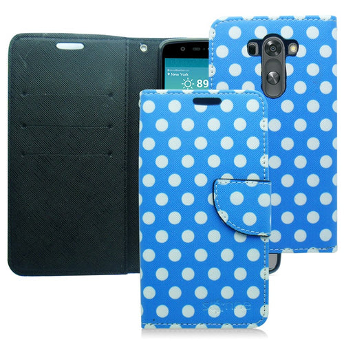 LG G3 BABY BLUE POLKA DOTS LEATHER WALLET CASE