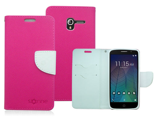 ALCATEL TRU/STELLAR WHITE/PINK LEATHER WALLET CASE