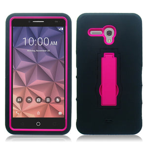 ALCATEL FIERCE XL/5054/FLINT BLACK ON PINK VERTICAL KICK STAND CASE