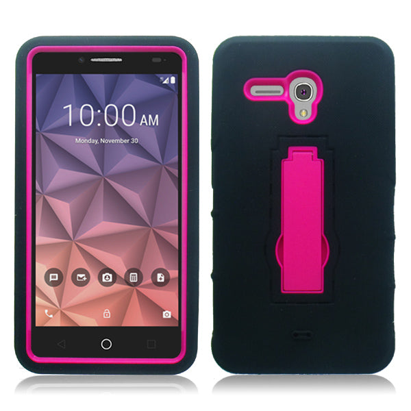 ALCATEL FIERCE XL/5054/FLINT BLACK ON PINK VERTICAL KICK STAND CASE