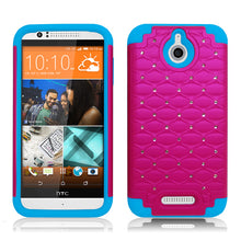 HTC DESIRE 510 BLUE/PINK ARMOR BUMPER SPOT BLING CASE