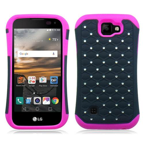 LG K3/LS450 PINK/BLACK ARMOR BUMPER SPOT BLING CASE