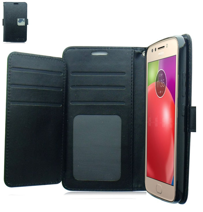 MOTOROLA E4/XT1766 BLACK RICH DIARY LEATHER WALLET CASE