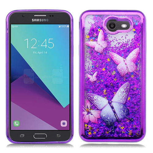 SAMSUNG GALAXY PERX / J727 / J7 SKY PRO / J7-2017 PURPLE CANDY LIQUID BUTTERFLY ILLUSION GLITTER CASE