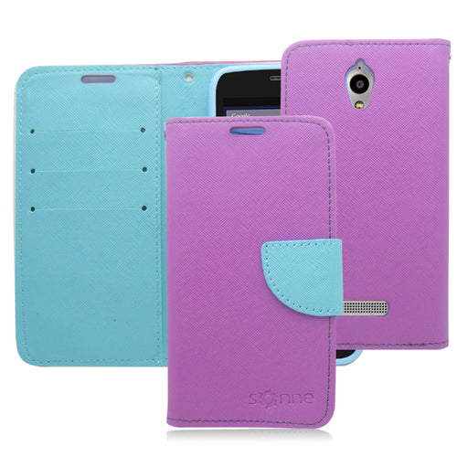 ZTE OBSIDIAN/Z820 LIGHT BLUE/PURPLE LEATHER WALLET CASE