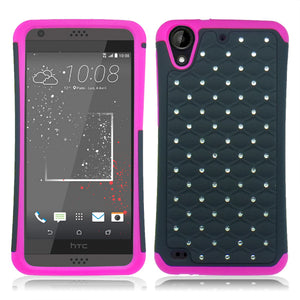 HTC DESIRE 555 / 530 PINK/BLACK ARMOR BUMPER SPOT BLING CASE