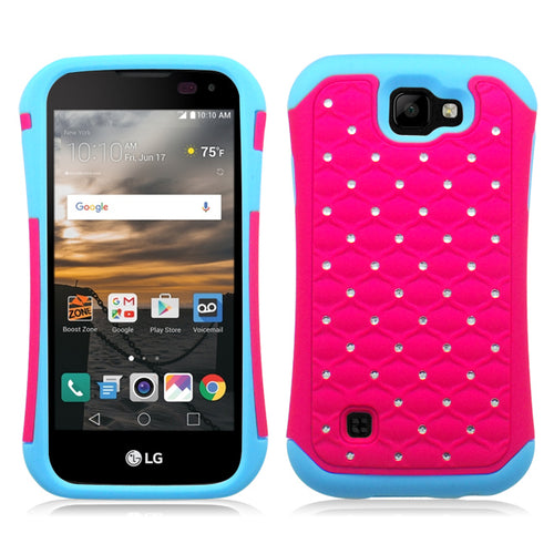 LG K3/LS450 BLUE/PINK ARMOR BUMPER SPOT BLING CASE