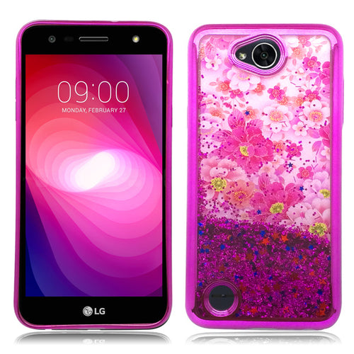 LG X Power 2/ X Charge/ M320/ Fiesta LTE/ K10 Power Pink Candy Liquid Spring Flower Glitter Case