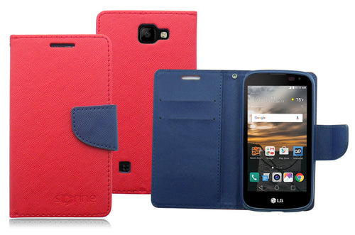 LG K3/LS450 BLUE/RED LEATHER WALLET CASE