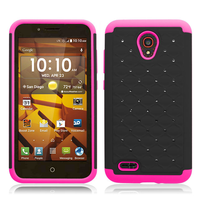 ALCATEL CONQUEST/7046T PINK/BLACK ARMOR BUMPER SPOT BLING CASE