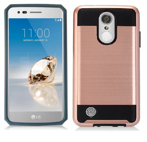 LG ARISTO/LV3/MS210 ROSE GOLD ON BLACK DUO LAYER CASE