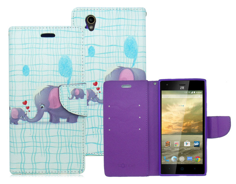 ZTE WARP ELITE/N9518 SWEET ELEPHANT LEATHER WALLET CASE