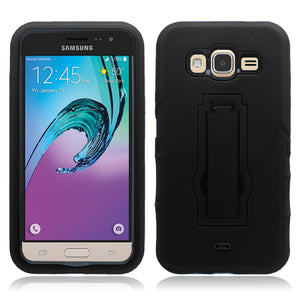 SAMSUNG GALAXY AMP PRIME/NOVA/J3 BLACK ON BLACK VERTICAL KICK STAND CASE