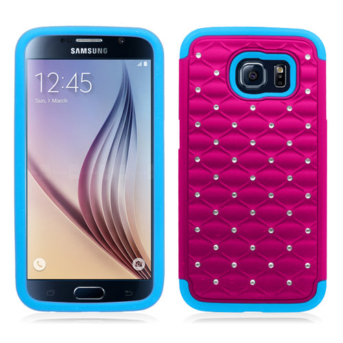 SAMSUNG GALAXY S6 G9200 BLUE PINK ARMOR BUMPER SPOT BLING CASE