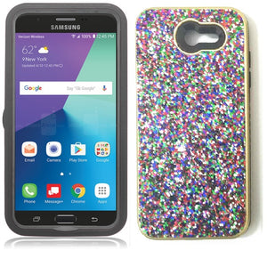 SAMSUNG GALAXY PERX / J727 /J7 SKY PRO / J7-2017 PURPPLE CONFETTI FULL BLING CRYSTAL CASE