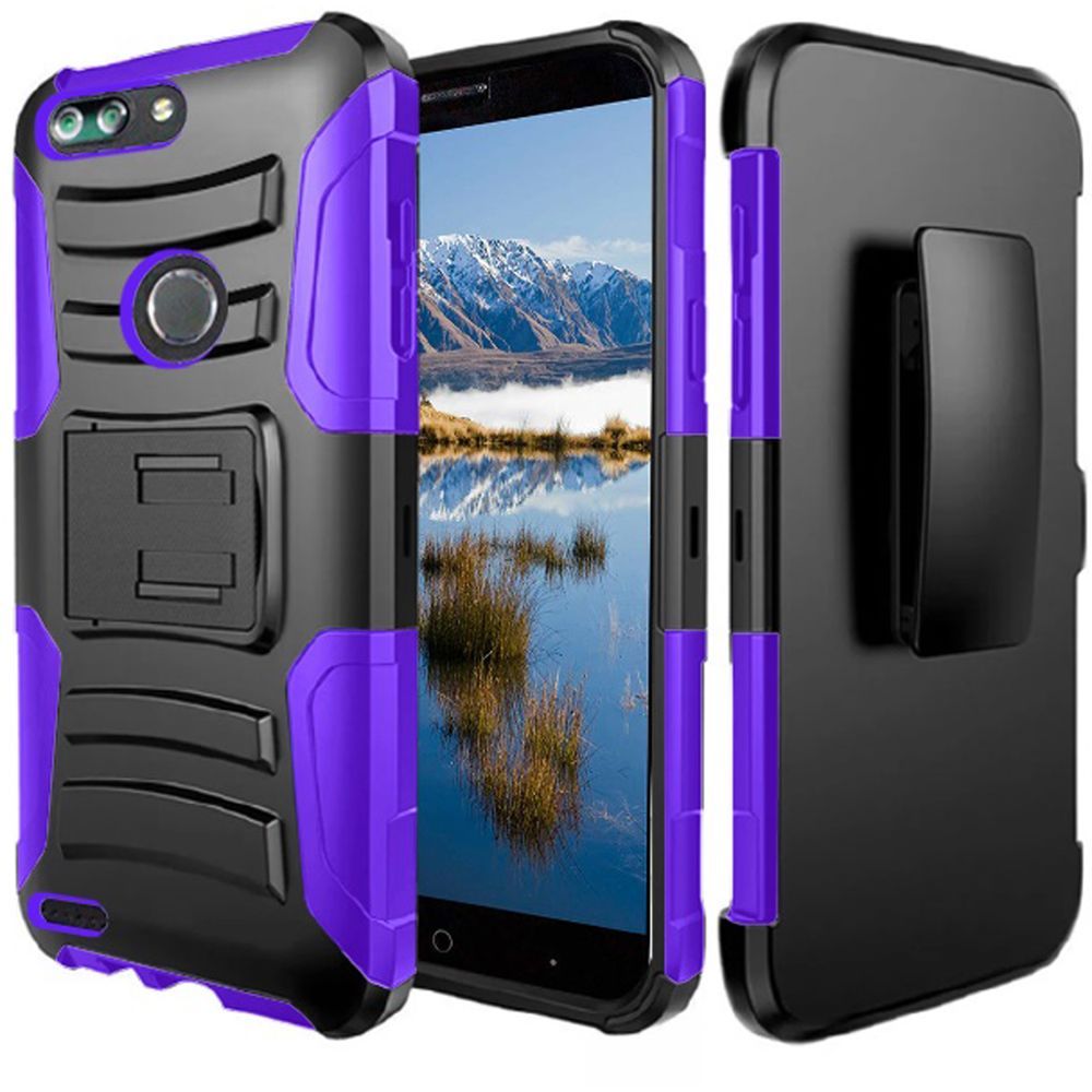 ZTE SEQUOIA/ Z982/ BLADE Z MAX/ ZMAX PRO 2 ECLIPSE COMBO HOLSTER CASE - Black+Dark Purple