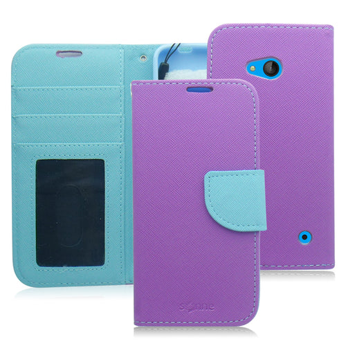 NOKIA LUMIA 640 LIGHT BLUE/PURPLE LEATHER WALLET CASE