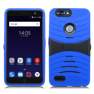 ZTE SEQUOIA/ Z982/ BLADE Z MAX/ ZMAX PRO 2 BLUE ON BLACK GUARDIAN KICK STAND CASE