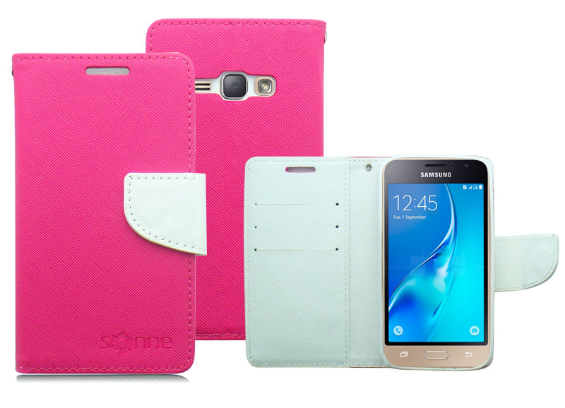 SAMSUNG GALAXY AMP 2/J1 WHITE/PINK LEATHER WALLET CASE