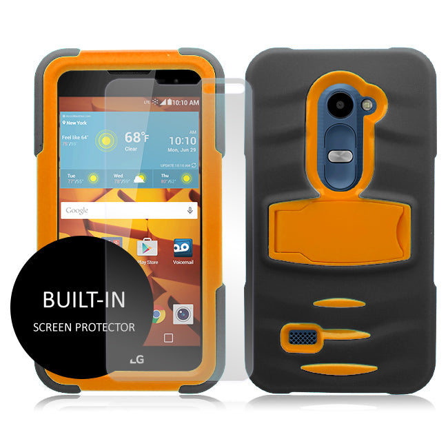 LG LEON/TRIBUTE 2/C40 GUARDIAN BLACK ON ORANGE CASE WITH BUILT-IN SCREEN PROTECTOR