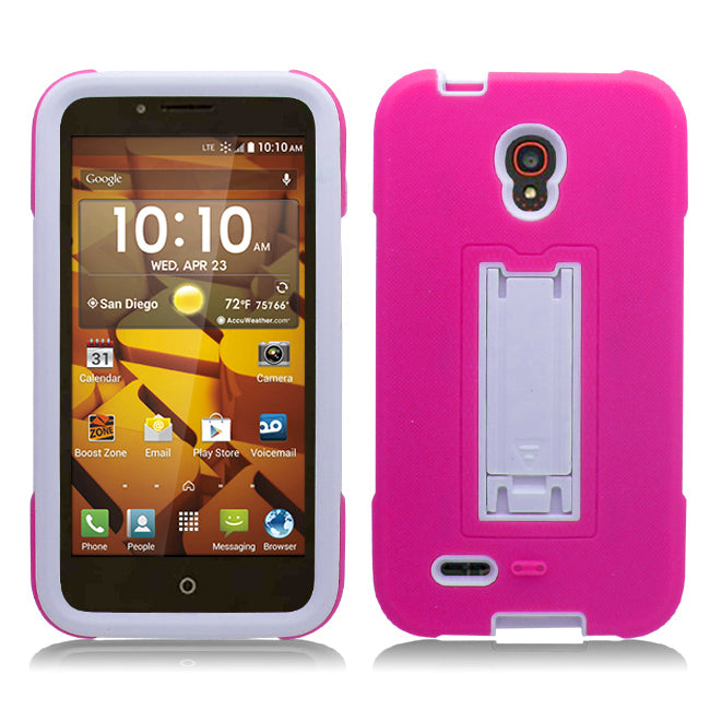 ALCATEL CONQUEST/7046T PINK ON WHITE VERTICAL KICK STAND CASE