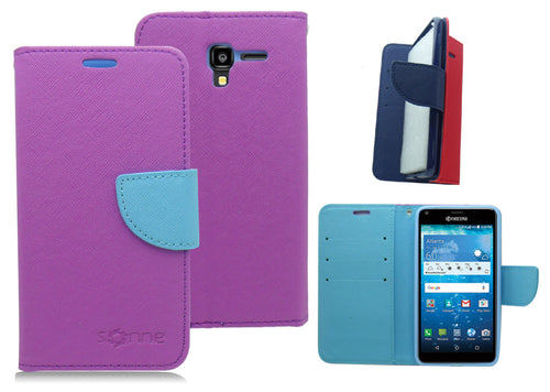 KYOCERA REACH/C6743/VIEW LIGHT BLUE/PURPLE LEATHER WALLET CASE