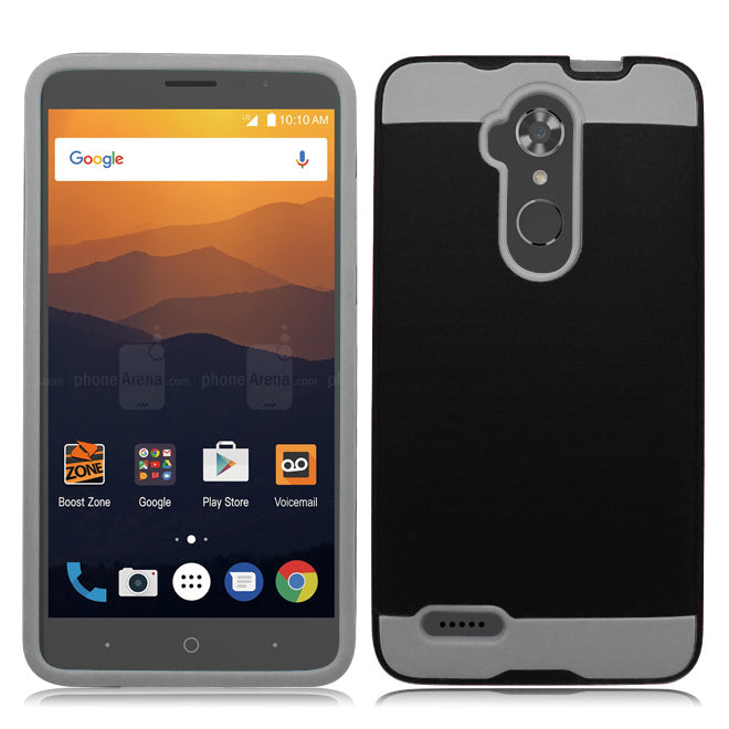 ZTE MAX XL / N9560 / ZMAX PRO /Z981/BLADE X MAX BLACK ON GRAY DUO LAYER CASE