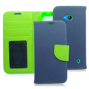 NOKIA LUMIA 640 LIME GREEN BLUE LEATHER WALLET CASE