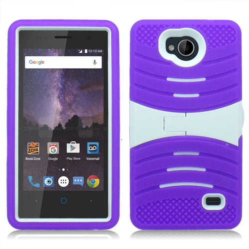 ZTE TEMPO/N9131 GUARDIAN PURPLE ON WHITE KICK STAND CASE