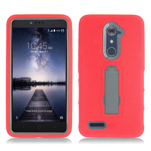 ZTE ZMAX PRO/Z981/GRAND X MAX 2/Z988 RED ON GRAY VERTICAL KICK STAND CASE