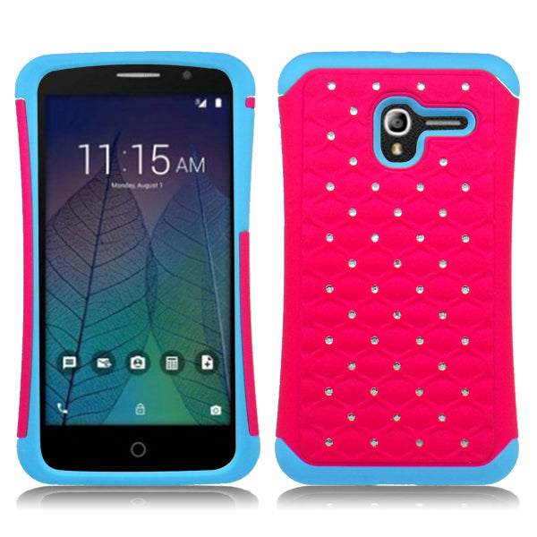 ALCATEL TRU/STELLAR BLUE/PINK ARMOR BUMPER SPOT BLING CASE