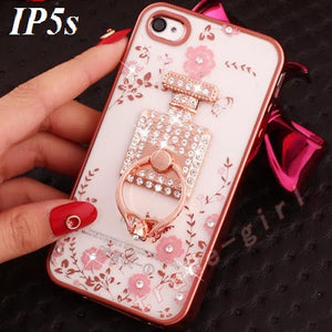 APPLE IPHONE 5S/SE FLOWER PRINT CASE WITH PERFUME RING HOLDER