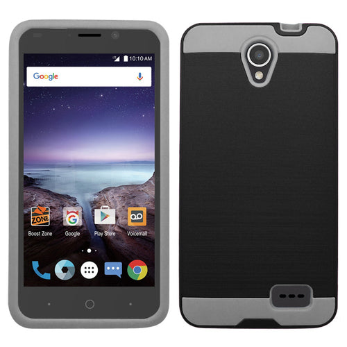 ZTE PRESTIGE 2/N9136/MAVEN 3/OVERTURE 3 BLACK ON GRAY HYBRID SLIDE POCKET DUO LAYER CASE