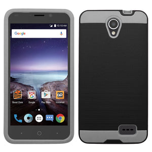 ZTE PRESTIGE 2/N9136/MAVEN 3/OVERTURE 3 BLACK ON GRAY HYBRID SLIDE POCKET DUO LAYER CASE