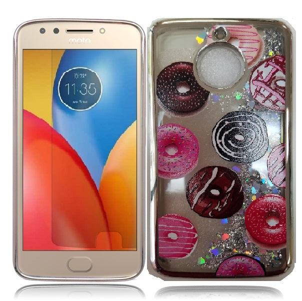 Motorola E4 Plus Silver Candy Liquid Donuts Design Glitter Case