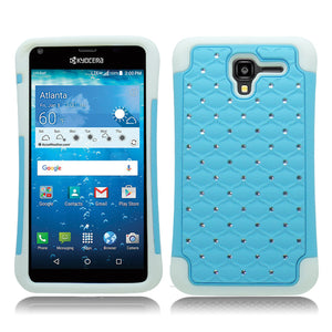 KYOCERA REACH/C6743/VIEW WHITE/BABY BLUE ARMOR BUMPER SPOT BLING CASE