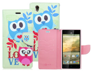 ZTE WARP ELITE/N9518 SPRING OWL LOVE LEATHER WALLET CASE