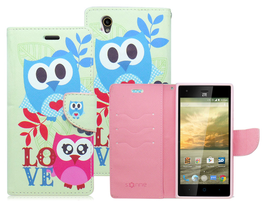 ZTE WARP ELITE/N9518 SPRING OWL LOVE LEATHER WALLET CASE