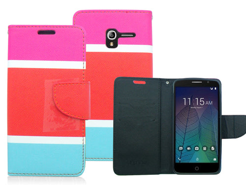 ALCATEL TRU/STELLAR GUMMY COLOR STRIPES LEATHER WALLET CASE